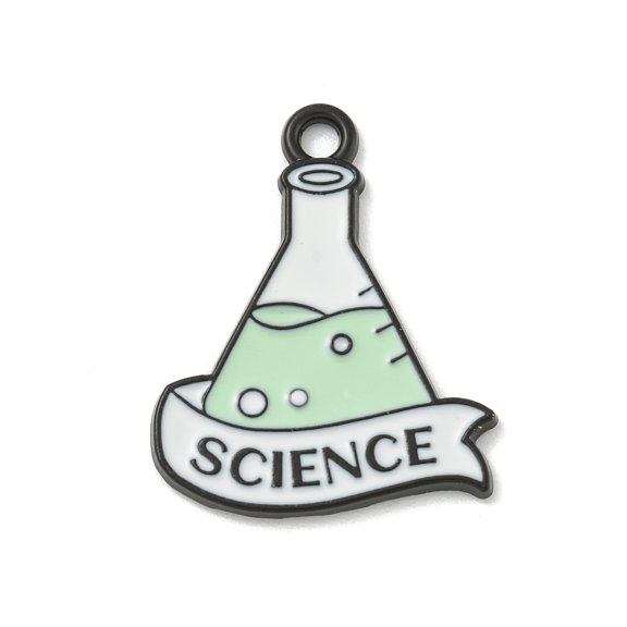 Chemistry Science Theme Alloy Enamel Pendants Black Beaker with Word Science Bottle 22.5x18x1.5mm Hole: 1.8mm
