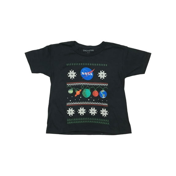 Chemisty Boys Black Short Sleeve Christmas Holiday Nasa Tee Shirt 8