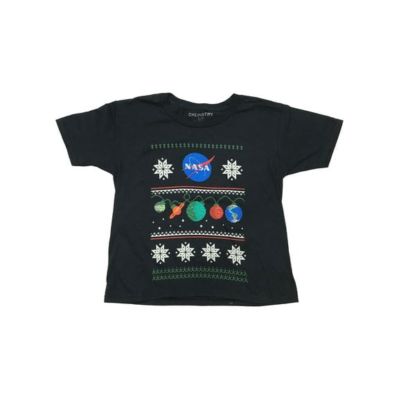 Chemisty Boys Black Short Sleeve Christmas Holiday Nasa Tee Shirt 8
