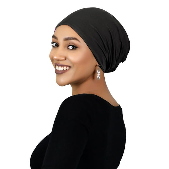 Chemo Cap For Women Bamboo Slouchy Hat Cancer Patients Headwear (Black)