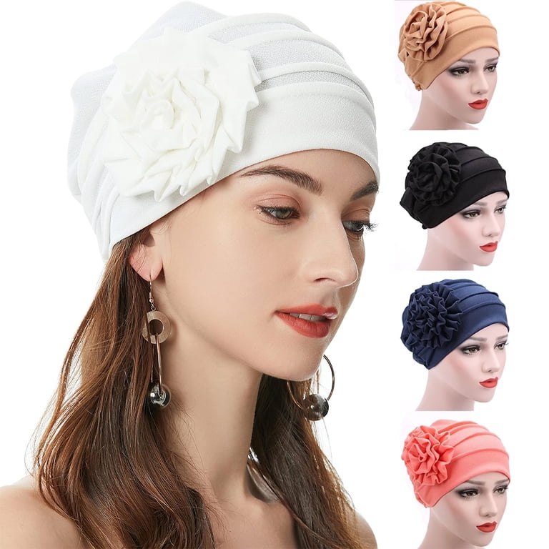 Women Turban Head Wrap 6 Pack Polyester Flower Beanie Chemo Hat Multi Color 6 Pack Women Turban,Flower Pre-Tied Bonnet,Ultra Soft Beanie  main image 3