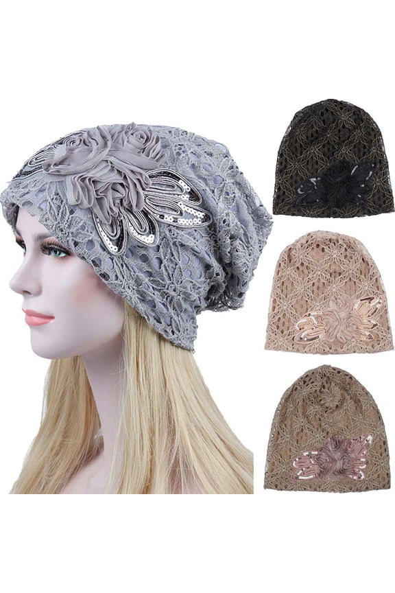 Chemo Hat for Women Warm Lace Sleeping Cap Soft Breathable Hair Care Turban Comfortable Night Bonnet for Cancer Patients Autumn Winter Coffee One Size
