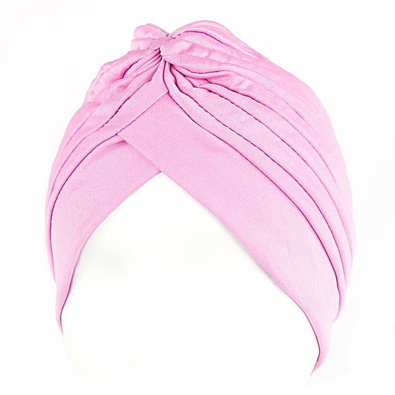 Chemo Hats for Women CQXIDFH Stretch Pleated Turban Hats, Color Head Covers, Comfortable Daily & Sleeping Headwear, Sun Hats (Pink, One Size)