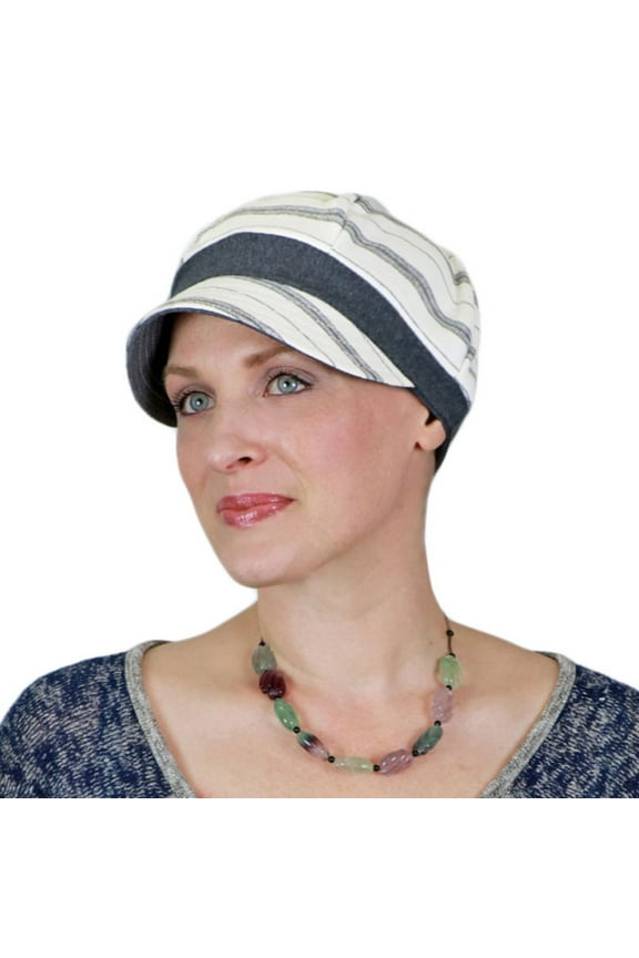 Whimsy Sport Chemo Hat for Women Cancer Headwear Head Coverings Cute Baseball Caps Grey Stripe