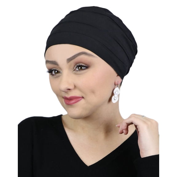 Chemo Hats for Women, Soft Cancer Hair Loss Cancer Headwear Cap Under Hat, Sleep Turban Hat Liner for Cancer Hair Loss Cotton Headwear, Black
