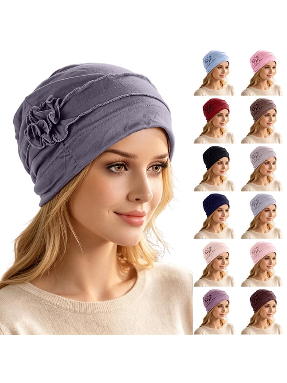 Chemo Headwear for Women Flower Pleated Beanies Stretch Elastic Turbans Soft Cancer Hats Head Coverings Scarf Camel One Size