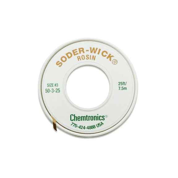 Chemtronics 50-3-25 Desoldering Braid Soder-Wick, Rosin .080", 25'