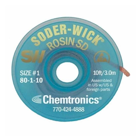 Chemtronics Desoldering Wick,10 ft.,1,Copper,Rosin 80-1-10