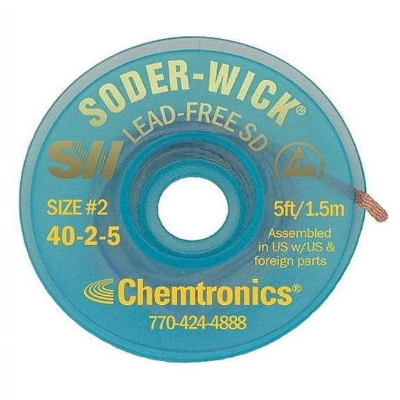 Chemtronics Desoldering Wick,5 ft.,2,Copper 40-2-5