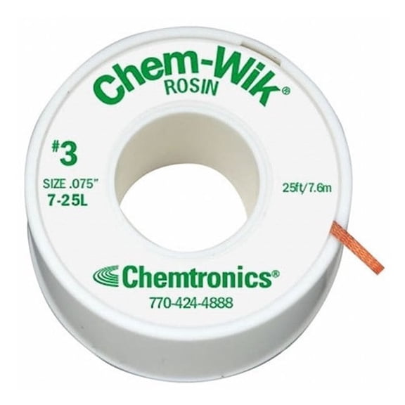Chemtronics Desoldering Wick,25 ft.,7,Copper,Rosin 7-25L