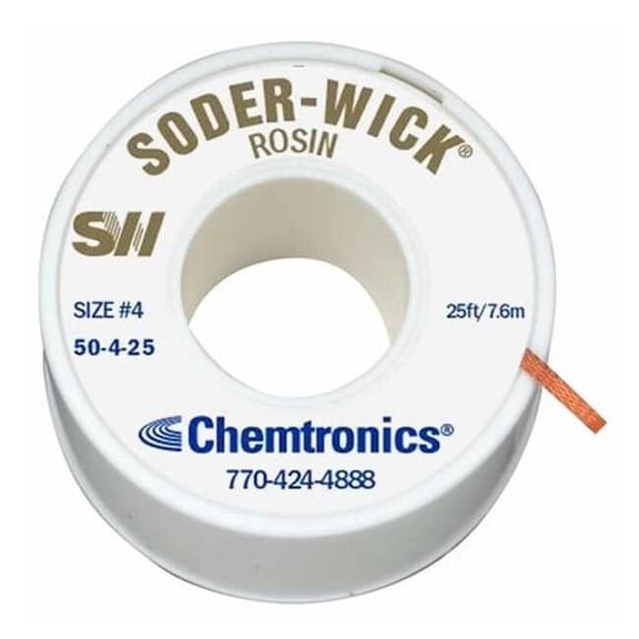 Chemtronics Desoldering Wick,25 ft.,4,Copper,Rosin 50-4-25