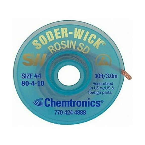 Chemtronics Desoldering Wick,10 ft.,4,Copper,Rosin 80-4-10