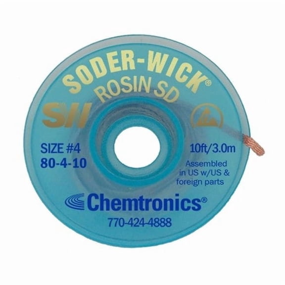 Chemtronics Desoldering Wick,10 ft.,4,Copper,Rosin 80-4-10