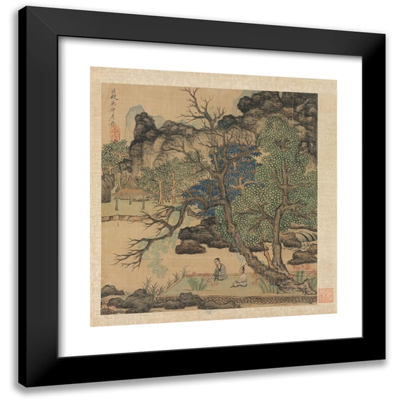 Chen Hongshou 12x13 Black Modern Framed Museum Art Print Titled - Scholars in a Garden (1598-1652)