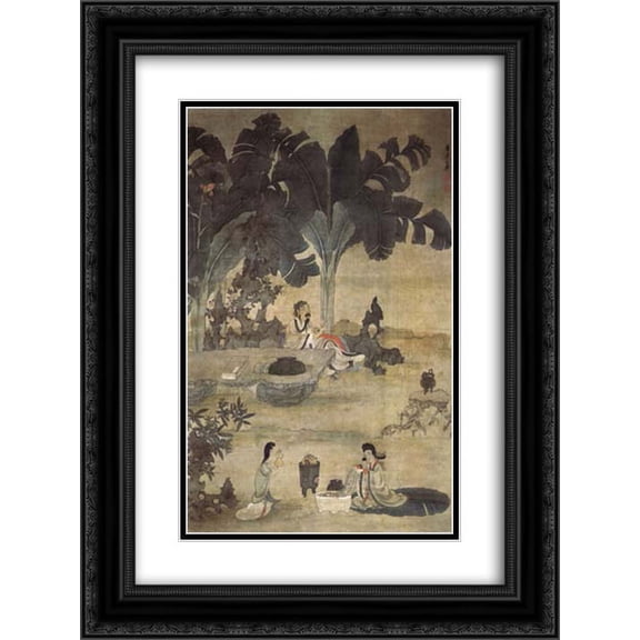 Chen Hongshou 2x Matted 18x24 Black Ornate Framed Art Print 'Drinking Wine in the Garden'