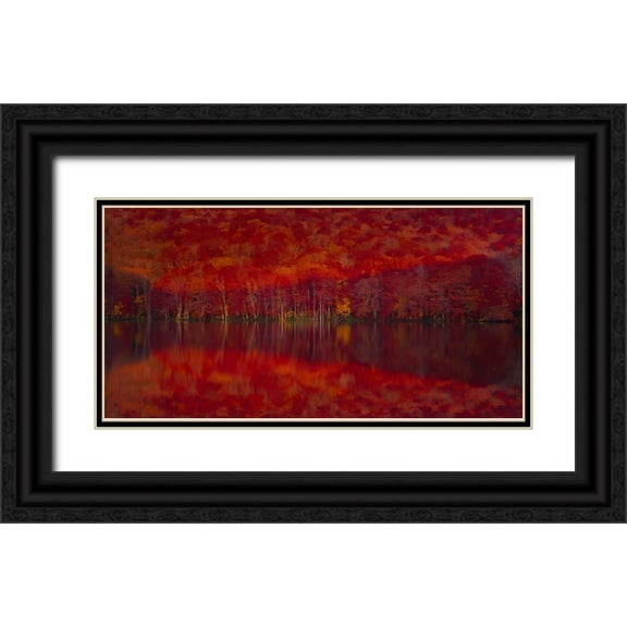Chen, Liang 14x9 Black Ornate Wood Framed with Double Matting Museum Art Print Titled - Burning red leaves
