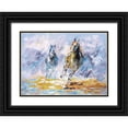 thumbnail image 1 of Chen, Y.C. 14x11 Black Ornate Wood Framed with Double Matting Museum Art Print Titled - Horses Running Oil Painting, 1 of 4