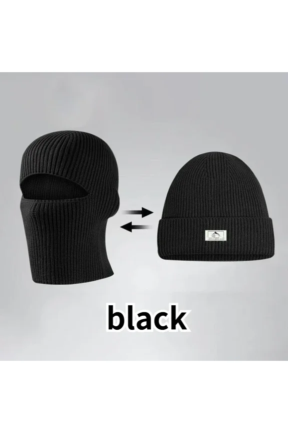 2 in1 Winter Mask Beanies Hats Warm Knitted Balaclava Hats Windproof Solid Full Face Ski Bonnet Tactical Cycling Earmuffs Cap