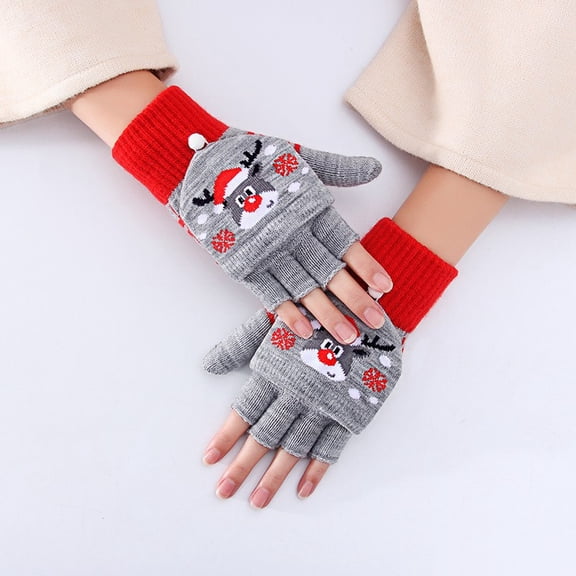 Chen Yuming Crochet Flip Top Gloves Winter Women Warm Half Finger Gloves Thick Keep Warm Fingerless Gloves Christmas Knitted Gloves Soft