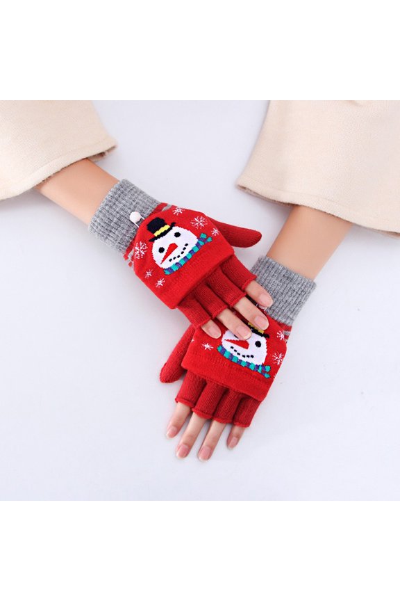 Crochet Flip Top Gloves Winter Women Warm Half Finger Gloves Thick Keep Warm Fingerless Gloves Christmas Knitted Gloves Soft