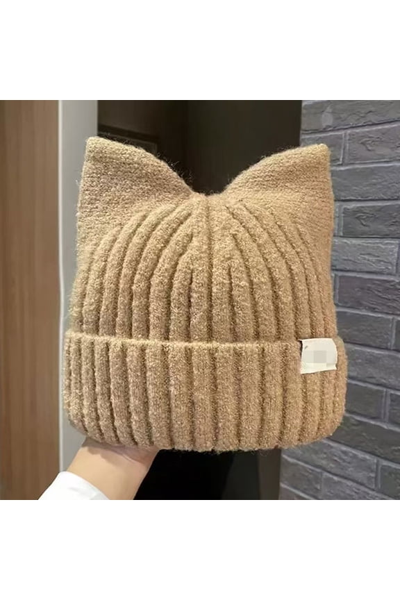 Cute Cat Ears Beanies For Women Autumn And Winter Warm Ear Protection Sweet Versatile Pullover Knitted Hats