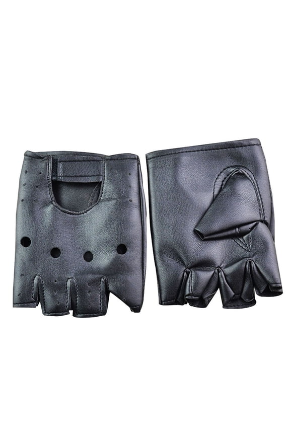 Theatrical Punk Hip-Hop Gloves Unisex Artificial Leather Half-Finger Gloves Driving Motorcycle Performance Gloves