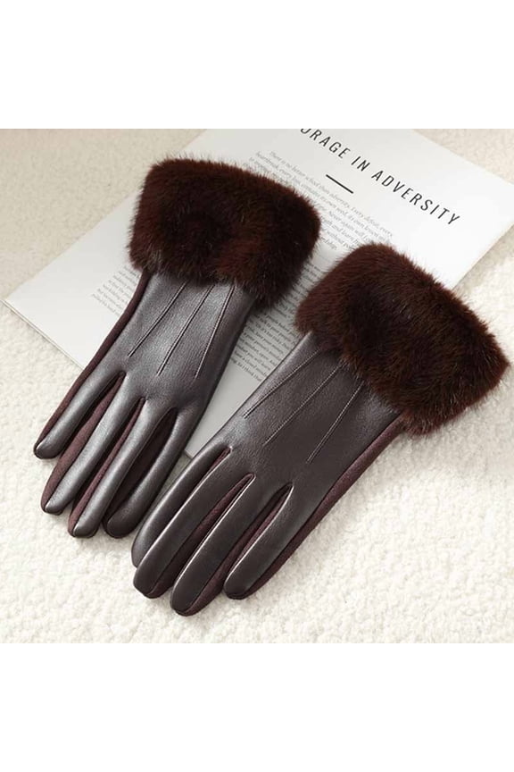 Winter Luxury Women's PU Leather Gloves Wrist Soft Faux Fur Trim Cuff Fashion Elegant Party Warm Touch Screen Drive Cycling