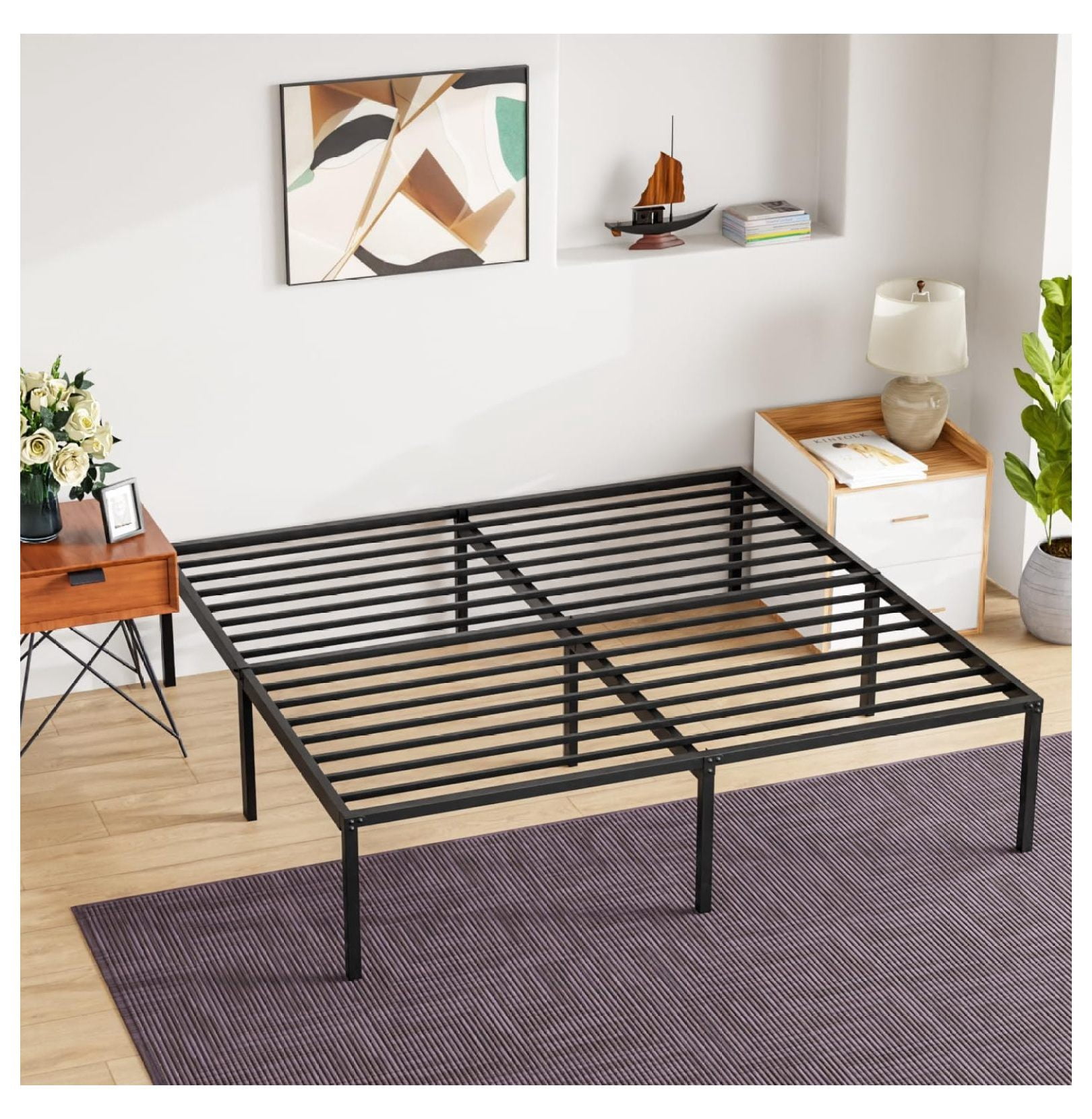 Chen xin 18 Inch High Metal Platform Bed Frame with Storage Space Under ...