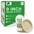 thumbnail image 1 of Chen xin 9 Inch Compostable Paper Plates - Eco-Conscious Disposable Plates Made of Bagasse or Sugarcane Fiber - Microwave, Refrigerator-Safe - Heavy Duty Paper Plates for Dinner - Case of 500, 1 of 7