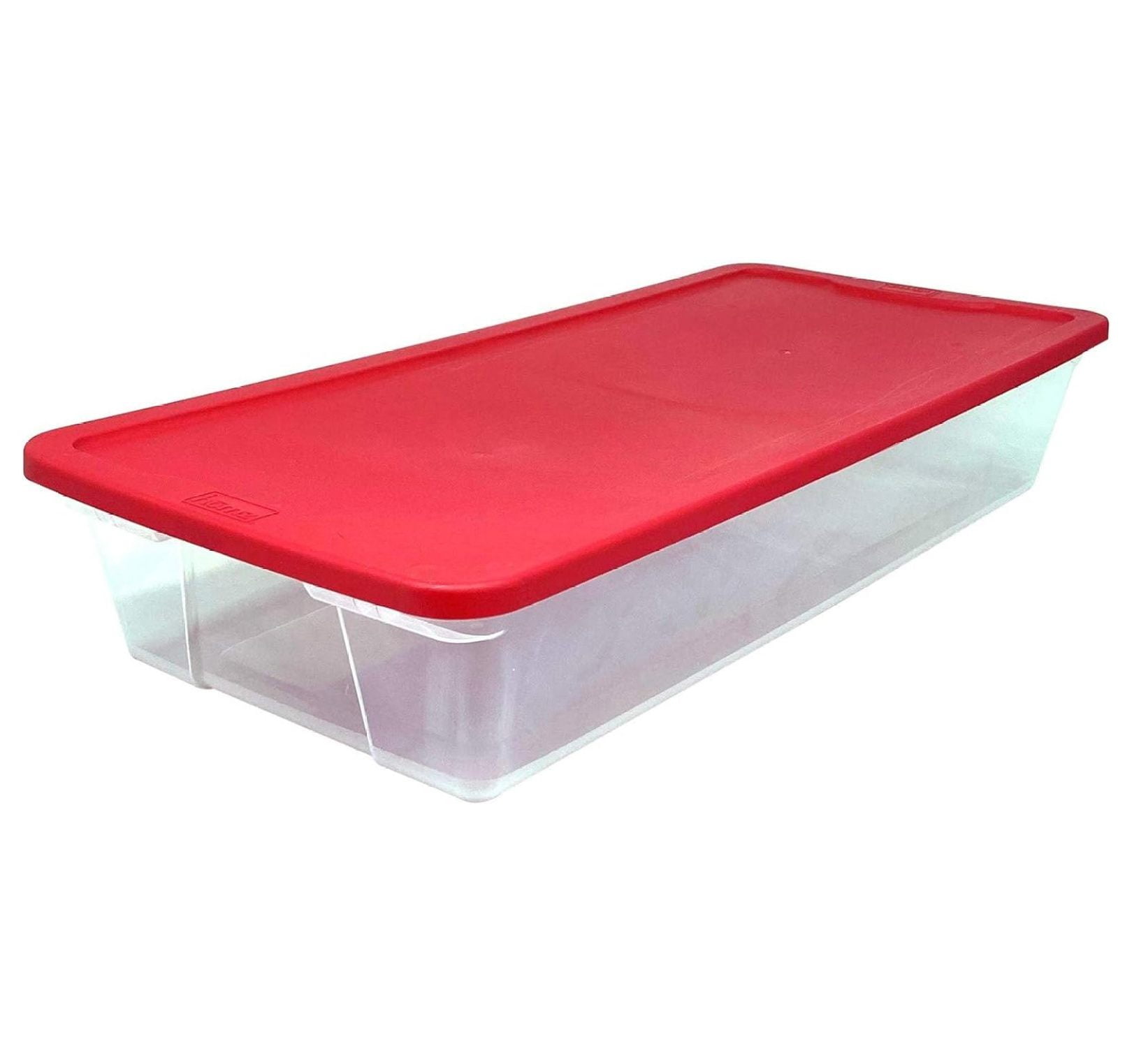 Clear Plastic Stackable Christmas Storage Box with Red Lid, Set of 2