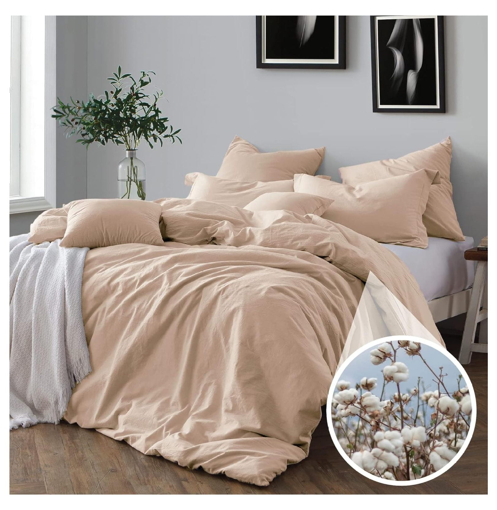Almond Cotton Chambray Twin/Twin XL Duvet Cover Set