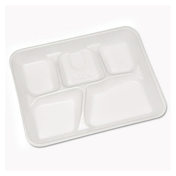 Chen xine PCTYTH10500SGBX Lightweight Foam School Trays, White, 5-compartment, 8 1/4 X 10 1/2, 500/carton