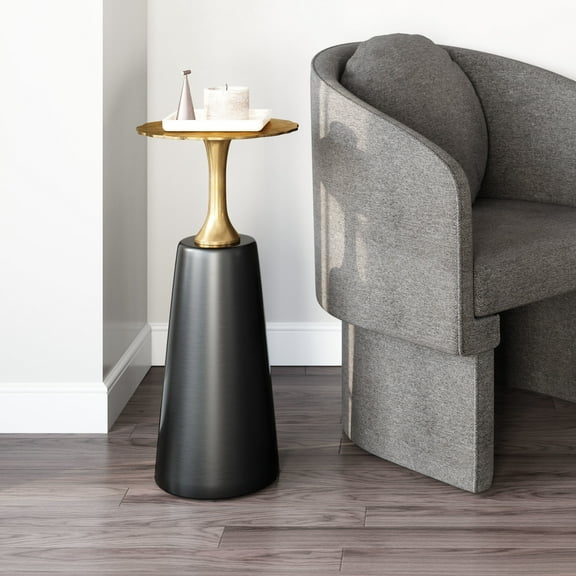 Chenai Drink Table Black End Table, Modern Style, Electroplated Aluminum round shape tabletop, Iron, Indoor Living