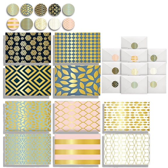 Chenfeng All Occasion Greeting Cards, 50 Pcs Blank Note Cards with Envelopes, 10 Elegant Designs & Matching Seals