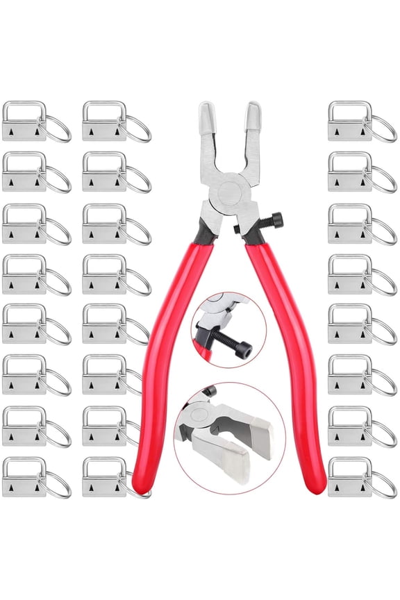 Key Fob Hardware Set, Heavy Duty 1 Inch Keychain, Wristlet Clamps, 50PCS with Pliers Tool