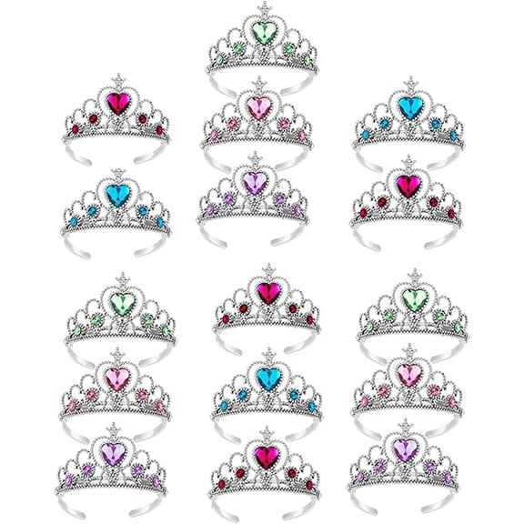 Chenfeng Play Crowns, Tiaras, 16 Pcs Glittery Pretend Play Set for Girls Princess Birthday Party