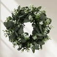 thumbnail image 1 of Chenfeng Small Eucalyptus Wreath with White Flowers - Artificial Door Hanging Decor, 38cm Outer / 14cm Inner, 1 of 10