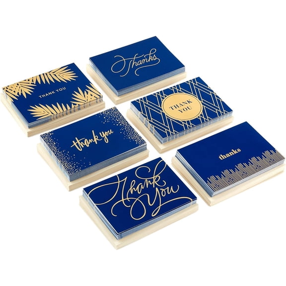 Chenfeng Thank You Cards in Bulk with Envelopes, 120 Pcs Navy Cards with Gold Foil, 6 Elegant Designs