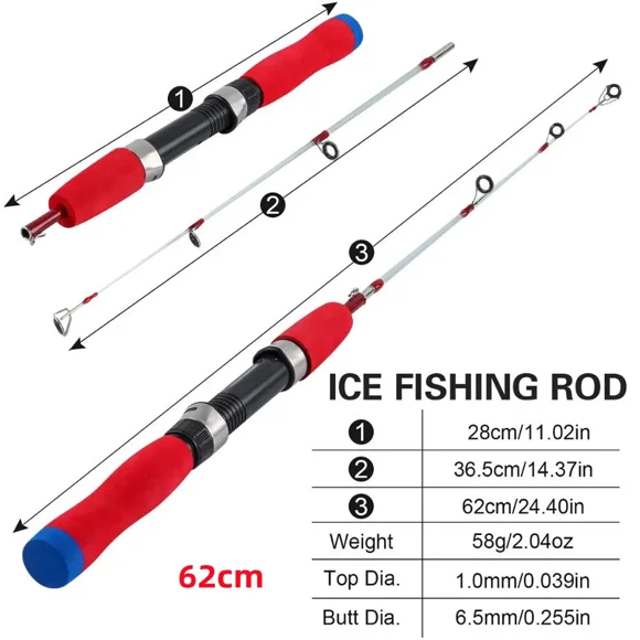 ChengZhiqiangqqwq 63cm 71cm Winter Ice Fishing Rods 2 Sections Ultralight Portable Winter Fishing Rod Wooden Handle Spinning Rods