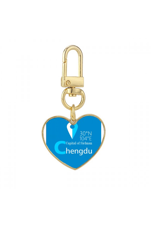 Chengdu Geography Coordinates Travel Gold Heart Keychain Metal Keyring Holder