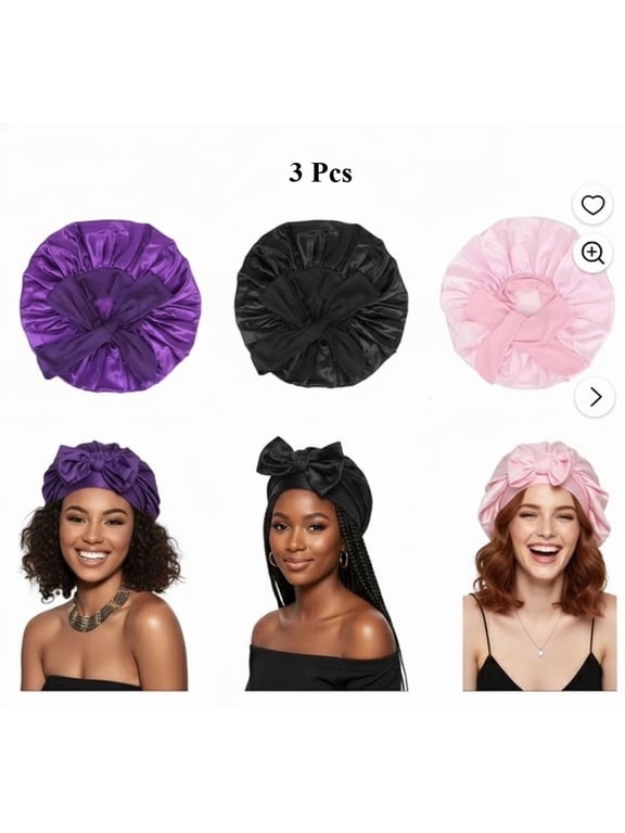 Chenghian Adjustable Long Strap Tie Band Satin Sleep Bonnet, Multicolor, Women's One Size, 3 Count