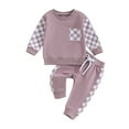 thumbnail image 1 of Chengji Chengchuan Casual Checkerboard Print Patchwork Long Sleeve Outfit Sets, Infant 6M, 1 of 10
