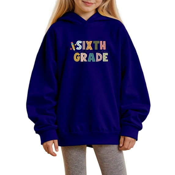 Chenglor Back To School Girls Hoodies Size 10-12 Toddler Girl Sweatshirt Girls First Day Of School Outfit 5 Year Old Girl Clothes Children's Fashion Clothes (1-2 Years Dark Blue)