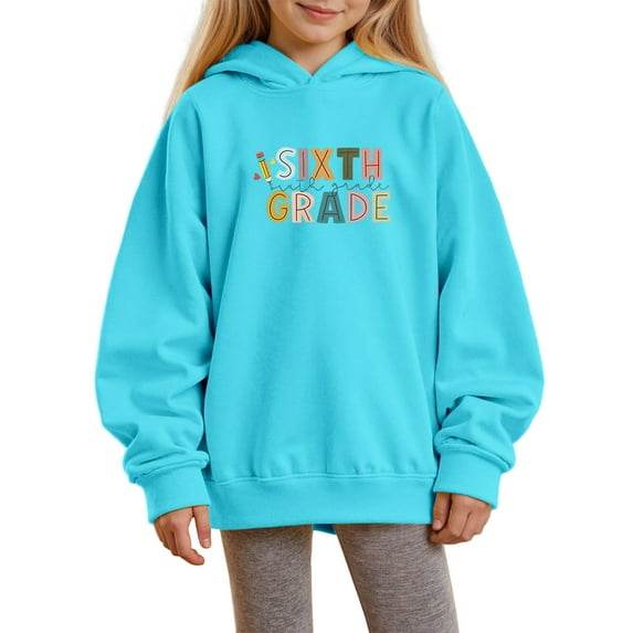 Chenglor Back To School Girls Hoodies Size 10-12 Toddler Girl Sweatshirt Girls First Day Of School Outfit Girl Clothes Children's Fashion Clothes (9-10 Years Sky Blue)