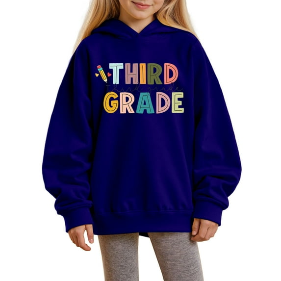 Chenglor Back To School Hoodie for Girls Girls Sweatshirts 100 Days Of School Sweater Kids Girls Clothes Size 6 Children's Fashion Clothes (13 ears-14 ears Dark Blue)