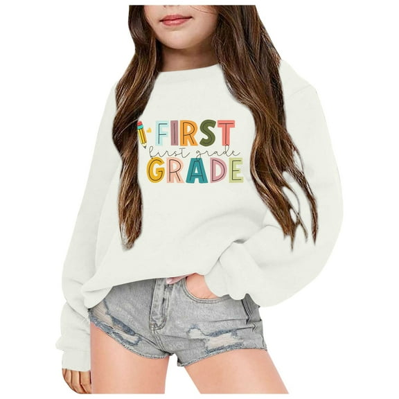 Chenglor Back To School Oversized Hoodie Girls Sweatshirts Back To School Hoodie Girls Clothes Size 7 Children's Fashion Clothes (7-8 Years White)