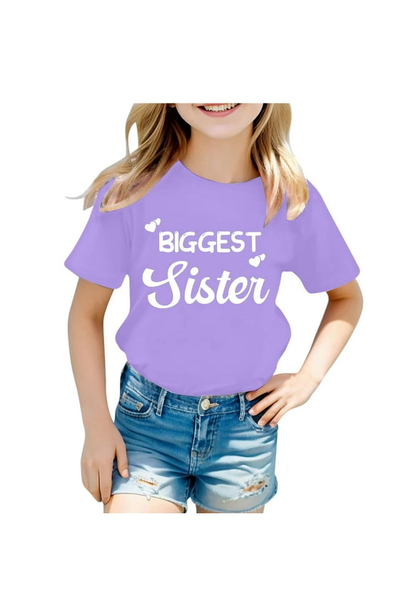 Big Sister T Shirt Girls Fashion Casual Letter Round Neck Short Sleeved Top # 10-11 Years