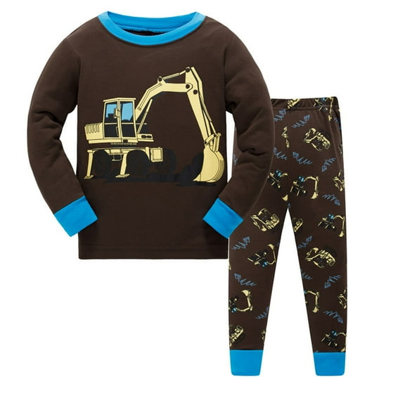Chenglor Boy Girl Pajamas 5T Sets 7-8 Years Big Boy Girl Dinosaur Pajamas Long Sleeve Top and Pants Loungewear Set Breathable Sleepwear 2pcs Sleepwear Clothes Set # Brown