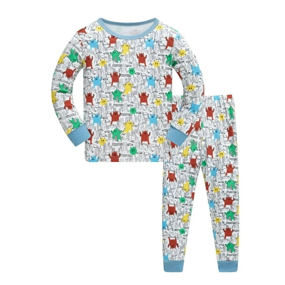 Chenglor Boy Girl Pajamas Sets 5-6 Years Dinosaur Pajamas for Little Boy Girls Excavator Long Sleeve Pajamas Long Pajama Set Toddler Comfy Fit Nightwear 2pcs Home Clothes # Light Yellow