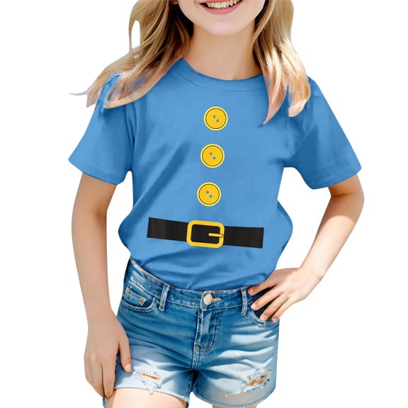 Chenglor Children's Carnival Colour Printed Round Neck Short Sleeved T Shirt #Blue 4-5 Years